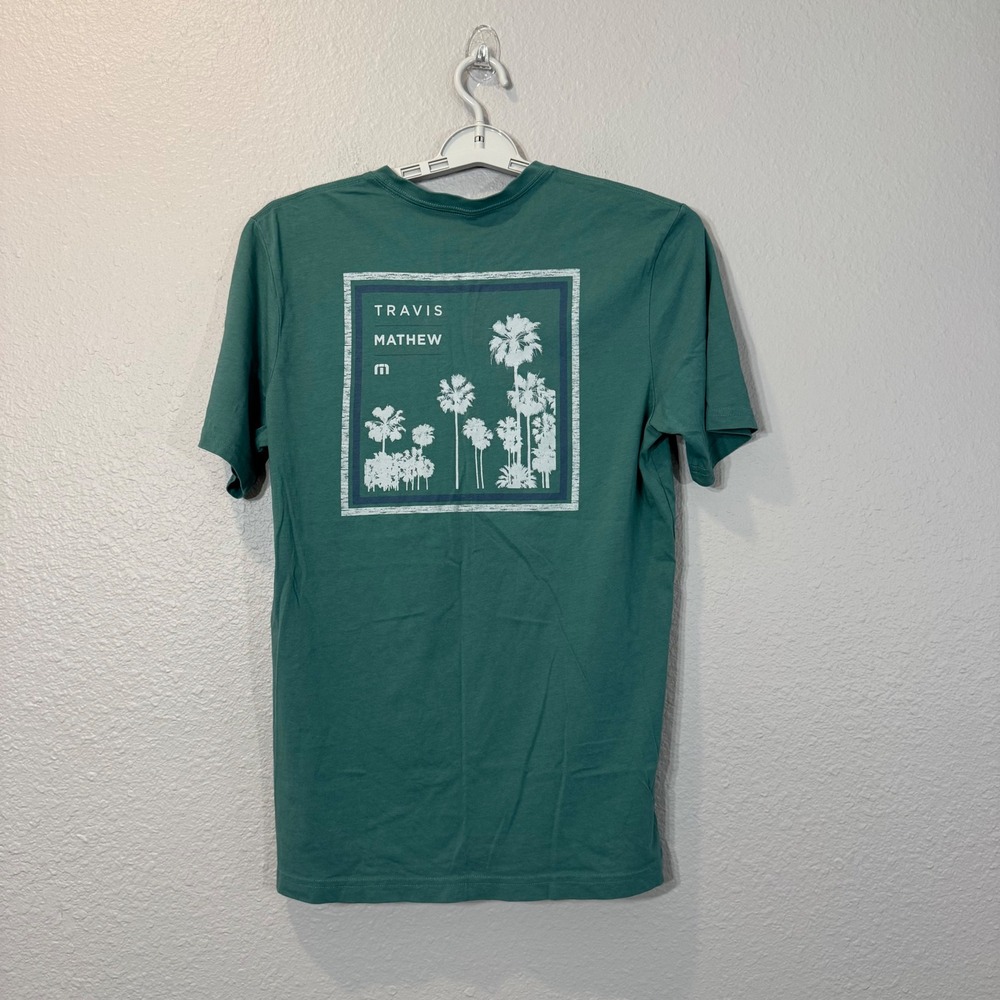 Travis Mathew Men's Size M Green Palm Tree Graphic Short Sleeve T-Shirt - Picture 2 of 6